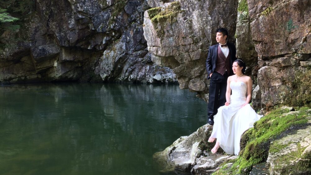 Newlyweds by the water